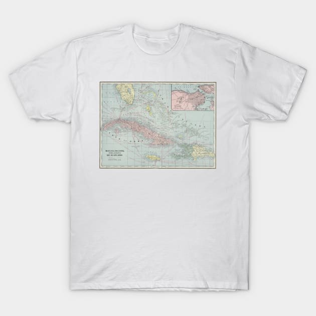 Vintage Map of The Caribbean (1901) T-Shirt by Bravuramedia